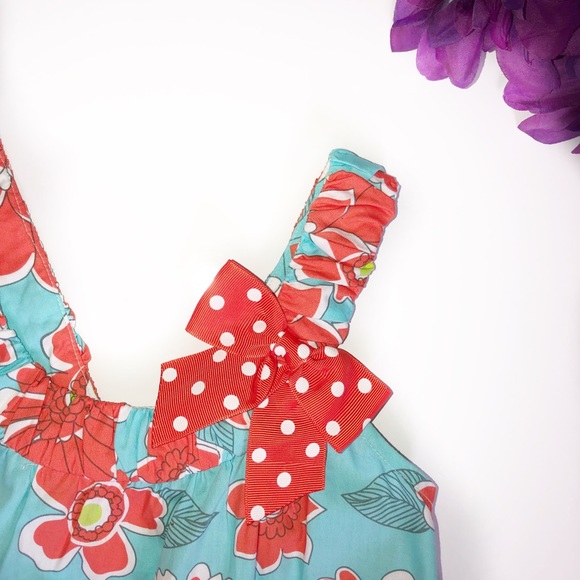 NEW BONNIE JEAN SIZE 6 BLUE / ORANGE FLORAL DRESS - Picture 2 of 8